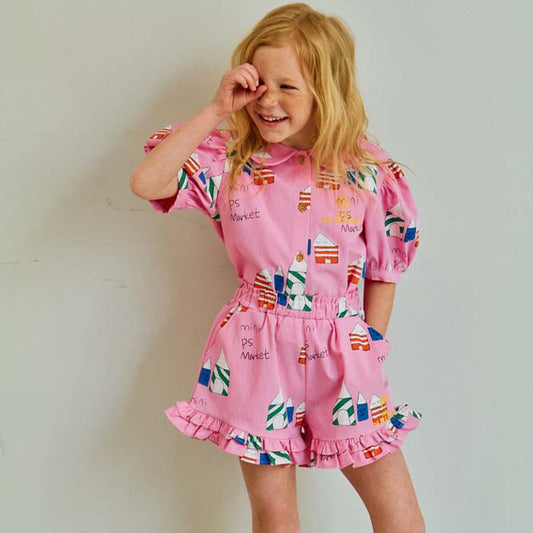 House Printed Shirt and Short Set - Pink