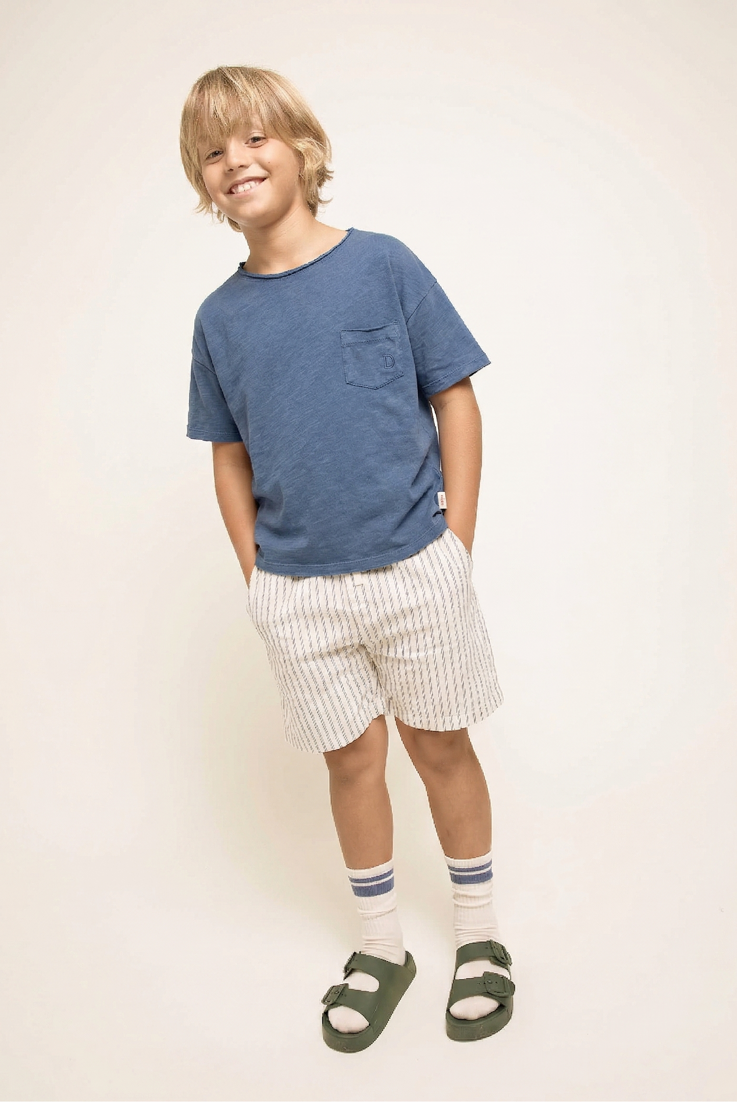 Linen T-Shirt and Stripe Shorts Set