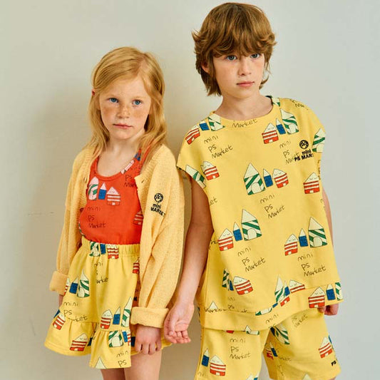 House Printed Shirt with Skirt and Socks- Yellow