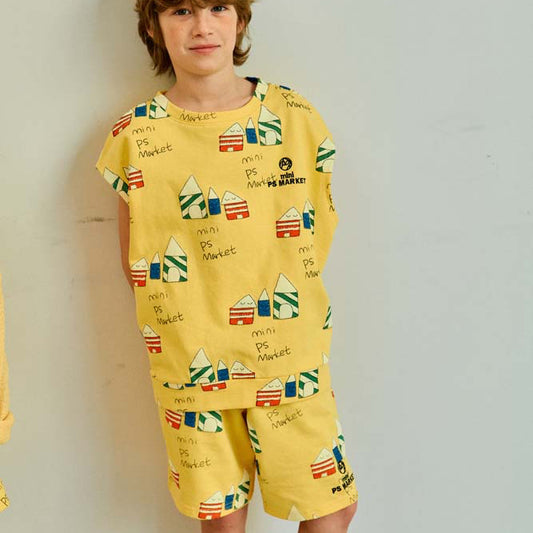 House Printed Shirt with Short and Socks- Yellow