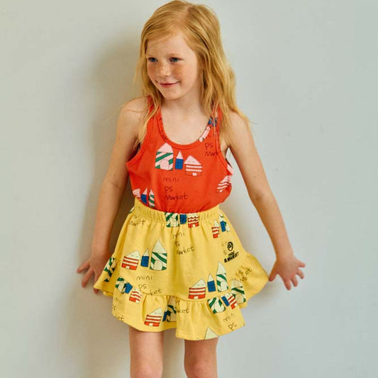 House Printed Shirt with Skirt and Socks- Yellow