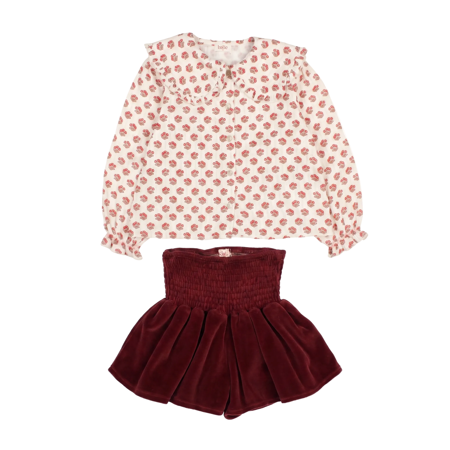 Chic Blouse & Velvet Skirt - Pomegranate