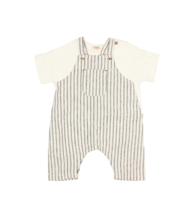 Baby Linen Stripes Dungaree and T-shirt Set