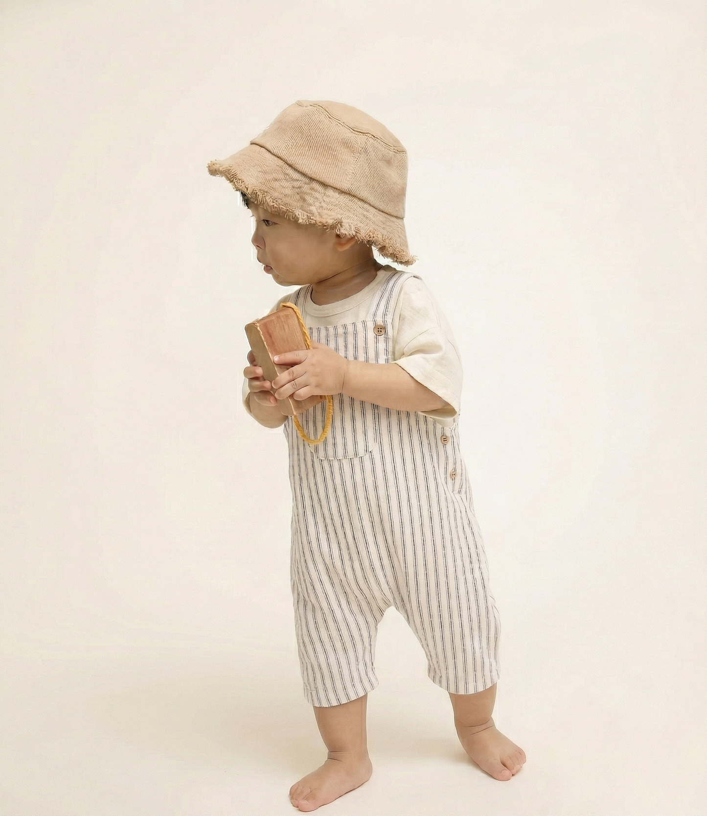 Baby Linen Stripes Dungaree and T-shirt Set