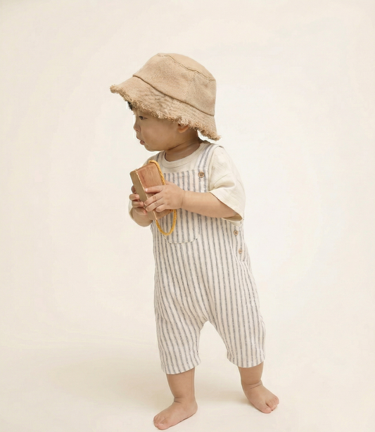 Baby Linen Stripes Dungaree and T-shirt Set