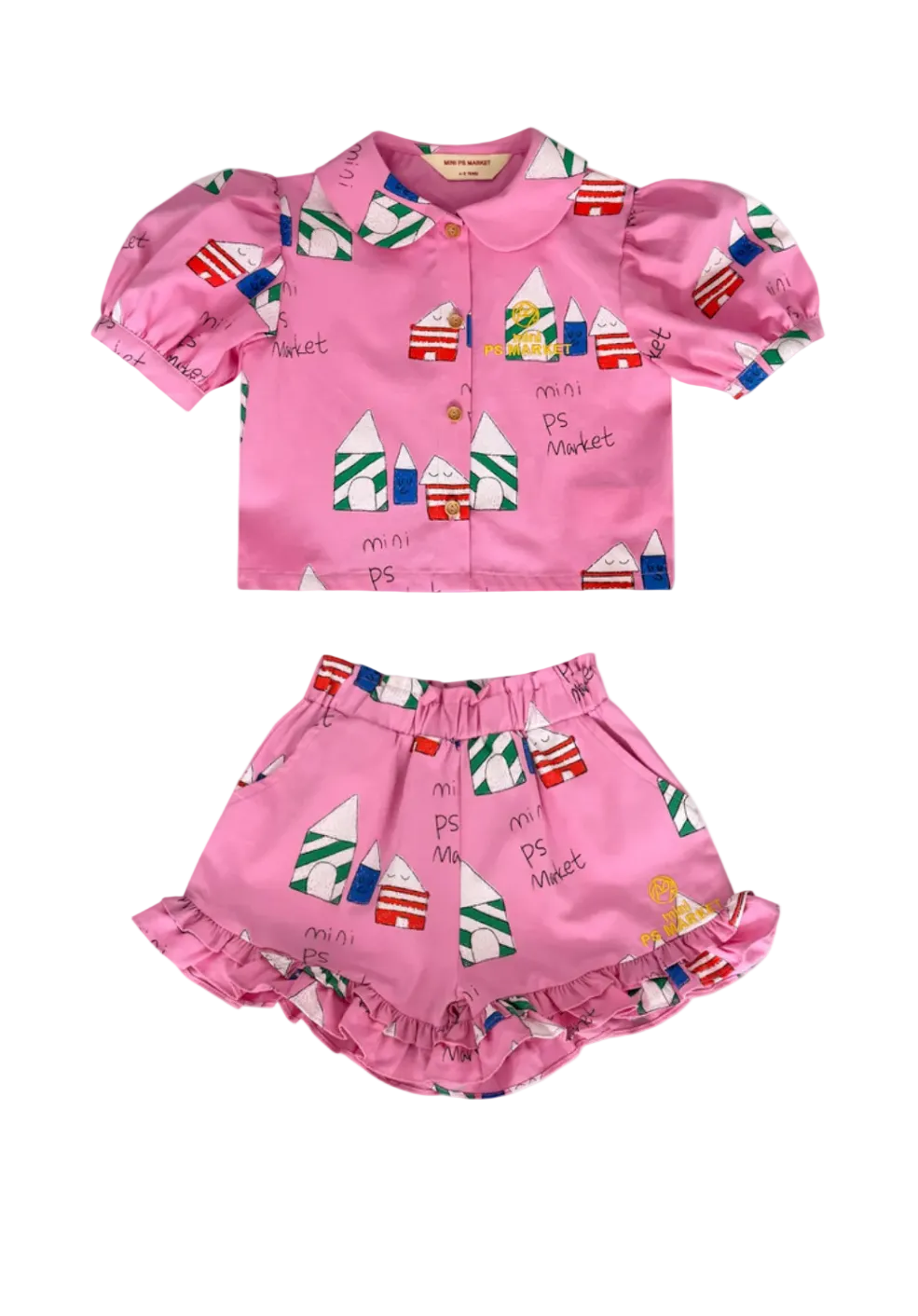 House Printed Shirt and Short Set - Pink