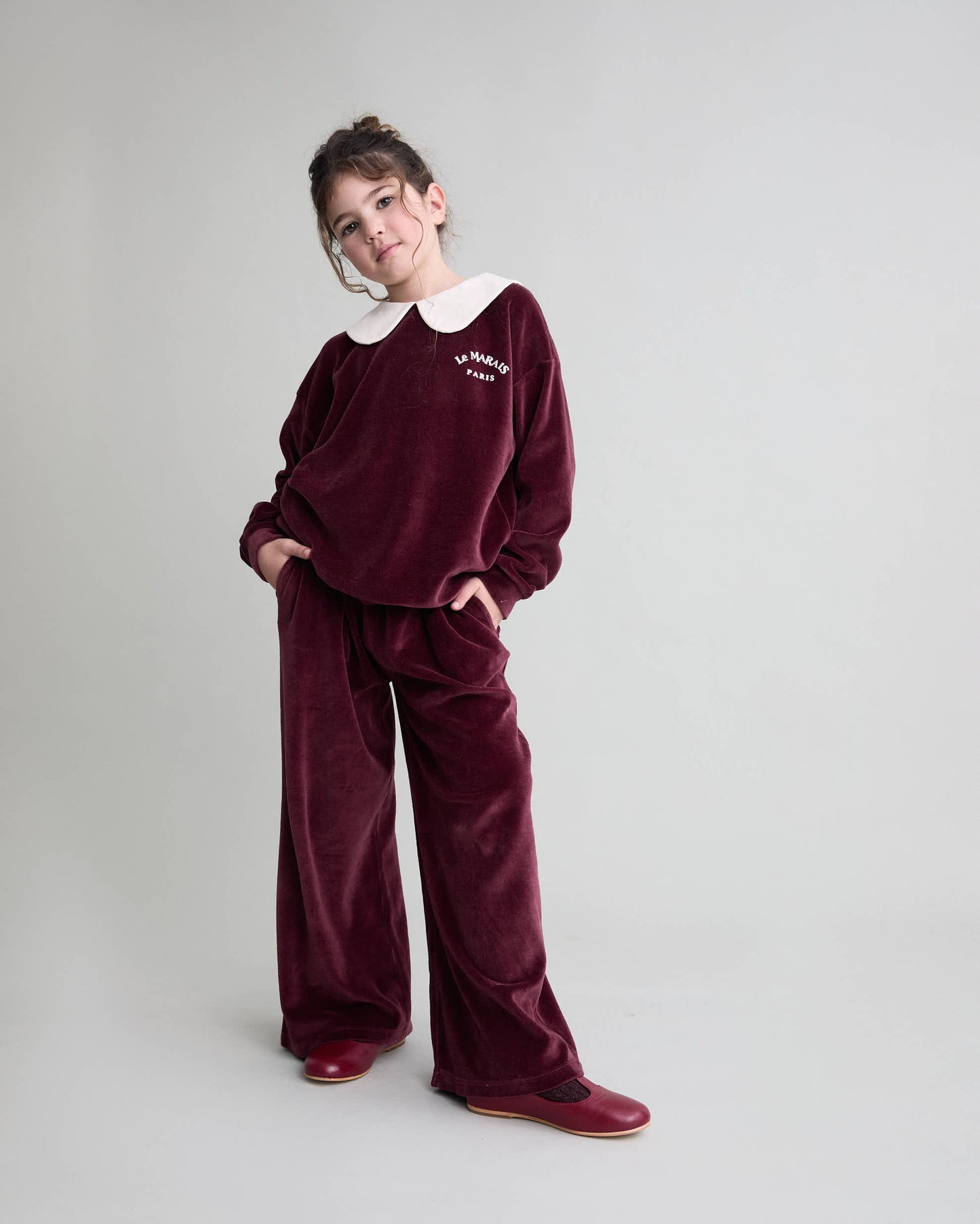 Velvet Sweatshirt & Pants Set - Pomegranate