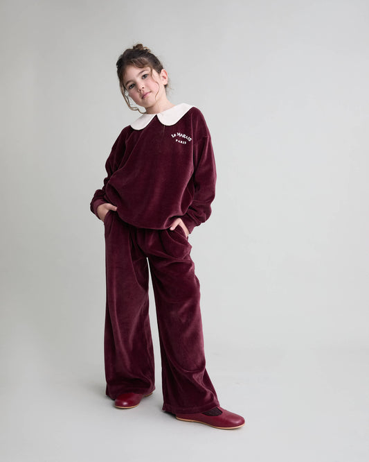 Velvet Sweatshirt & Pants Set - Pomegranate