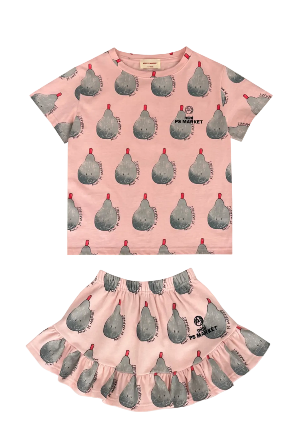 Pear Printed T-Shirt and Skirt Set