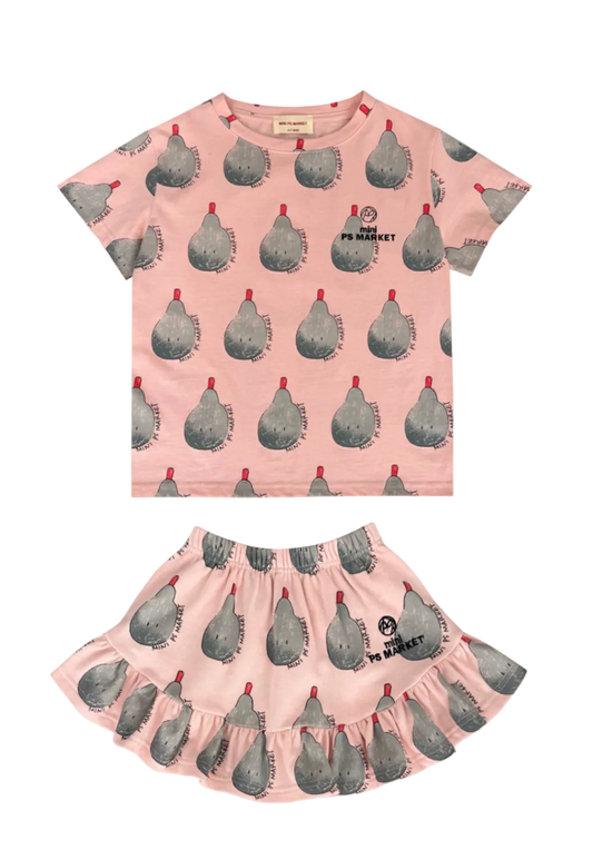 Pear Printed T-Shirt and Skirt Set