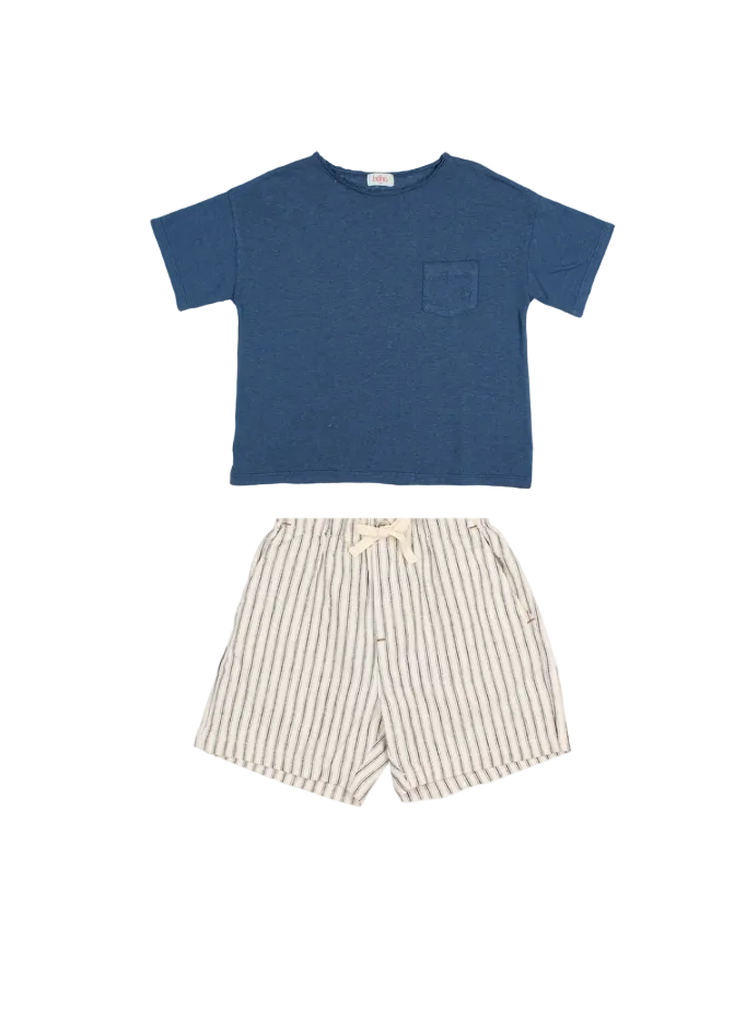 Linen T-Shirt and Stripe Shorts Set