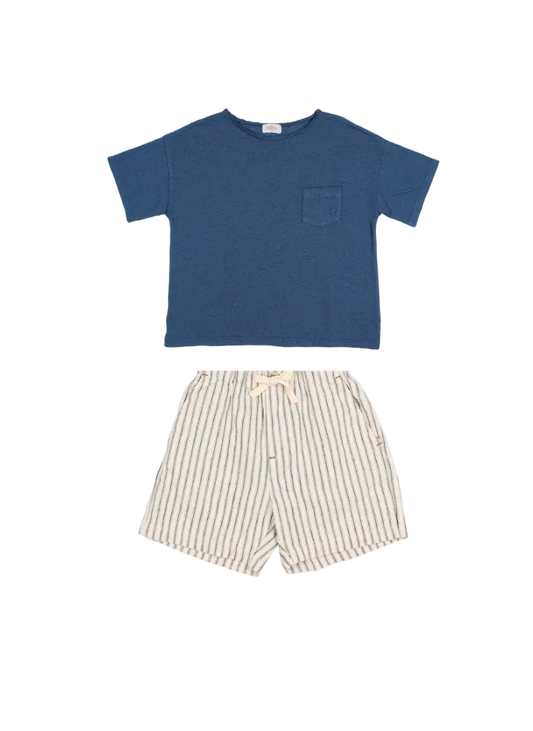 Linen T-Shirt and Stripe Shorts Set