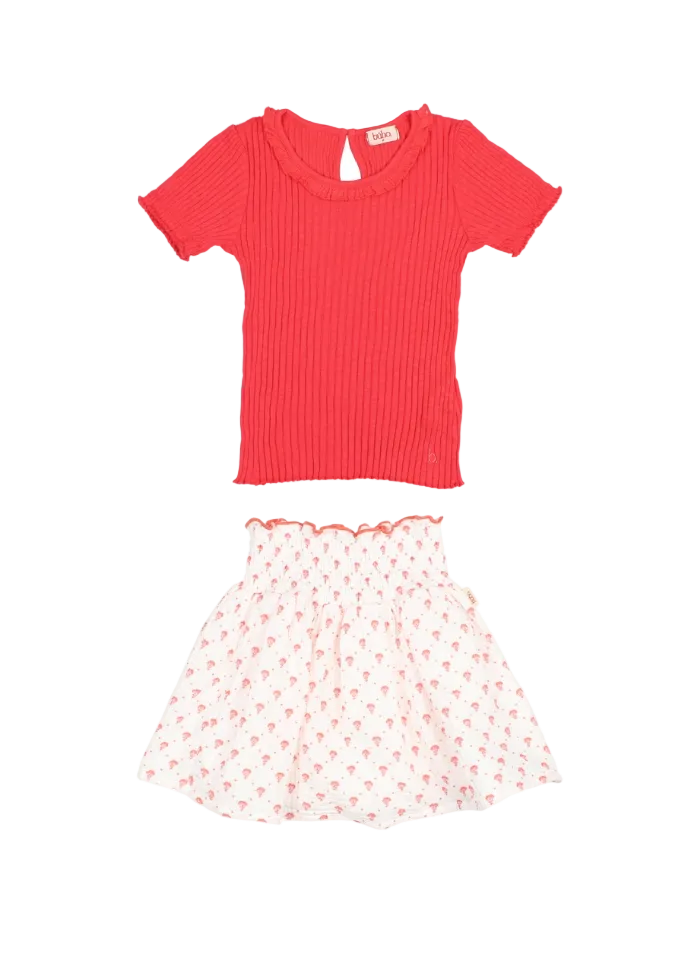 RIB Collar T-Shirt and Skirt Set