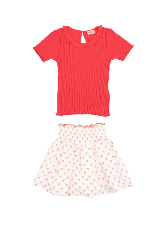 RIB Collar T-Shirt and Skirt Set