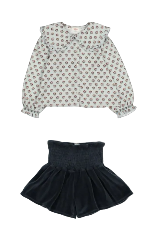 Chic Blouse & Velvet Skirt Set – Whale
