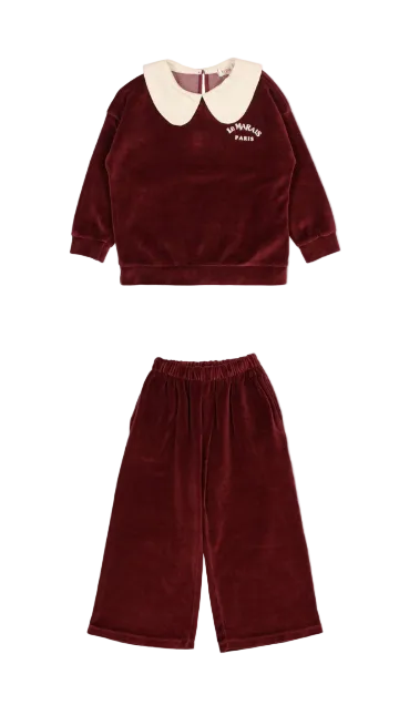 Velvet Sweatshirt & Pants Set - Pomegranate