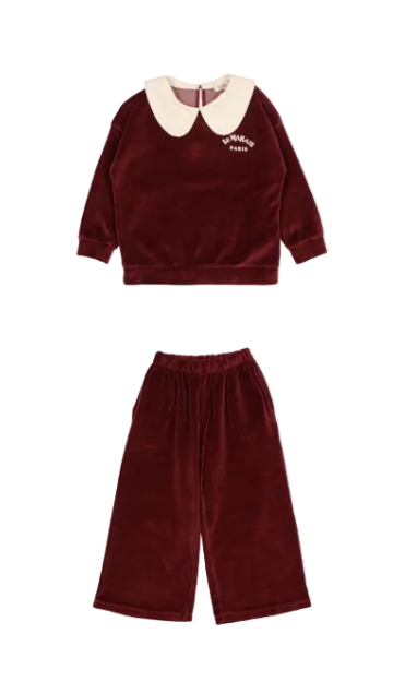 Velvet Sweatshirt & Pants Set - Pomegranate